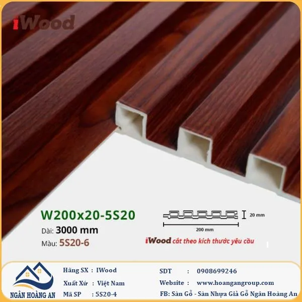 Lam 5 Sóng Nhựa Giả Gỗ Ốp Tường Ốp Trần Iwood 5S20-4